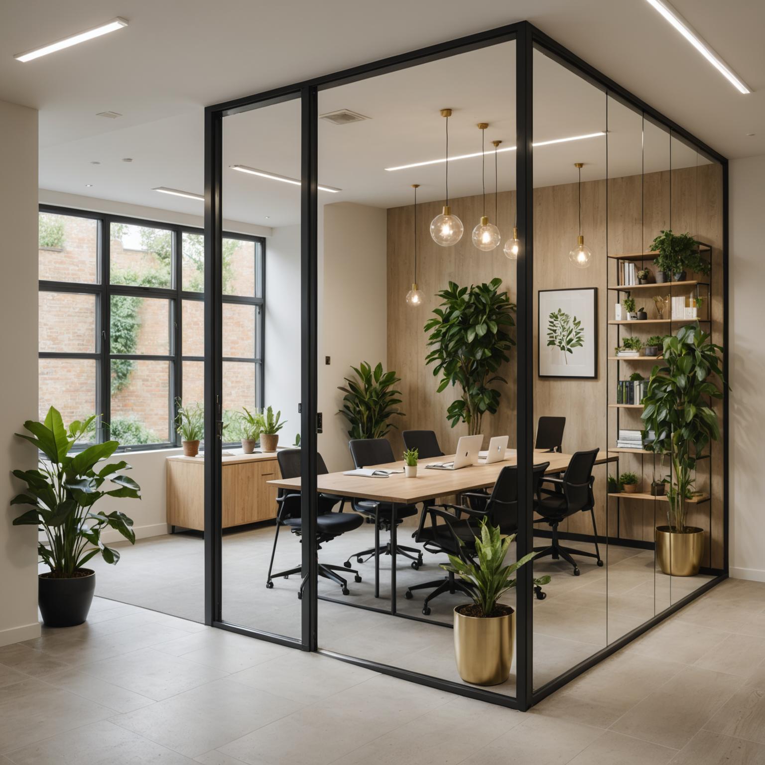 Boutique office with glass partition meeting room